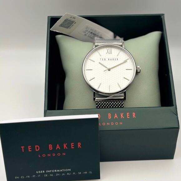 Ted Baker Phylipa BKPPGS217 Mens 43mm Silver Mesh White Dial Quartz. NIBWT - Picture 2 of 16